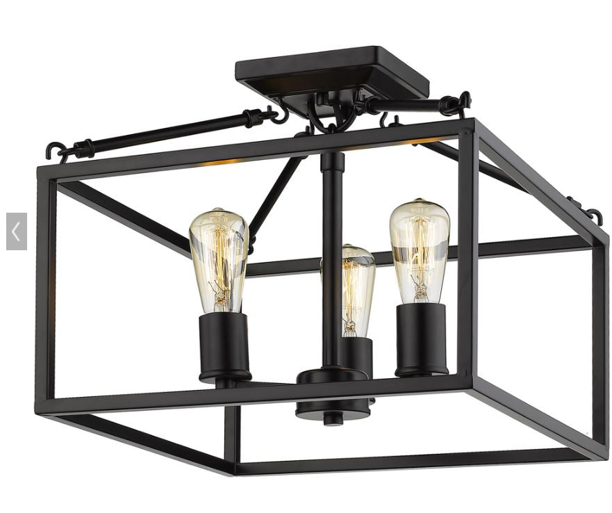 2072-SF BLK - Golden Lighting Wesson 3-Light Semi-Flush Mount in Black