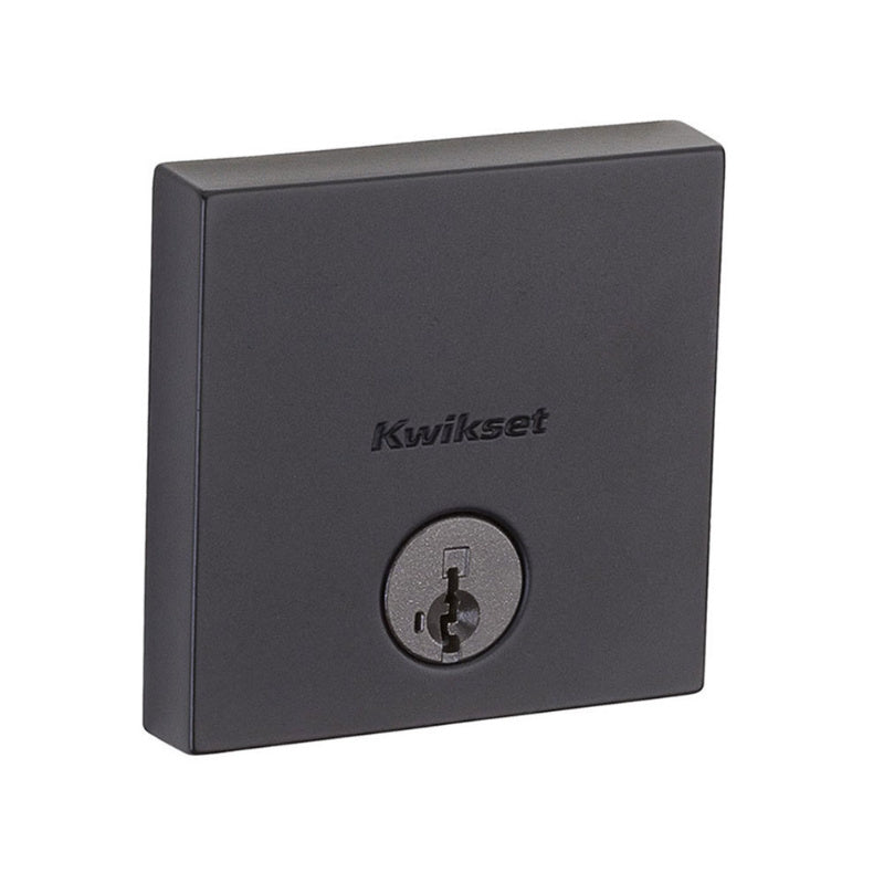 258-SQT-514-SMT - Kwikset Black Square Single Cylinder Deadbolt