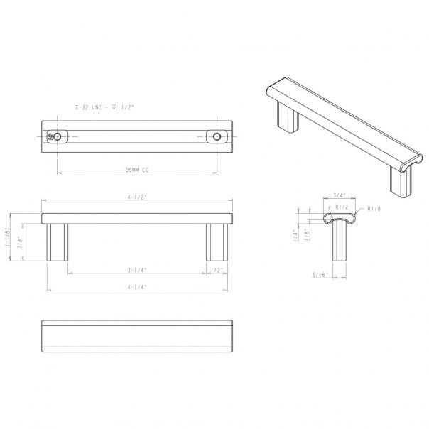 Hardware Resources 183-96SN Park 96mm Center to Center Square Cabinet Pull, Satin Nickel