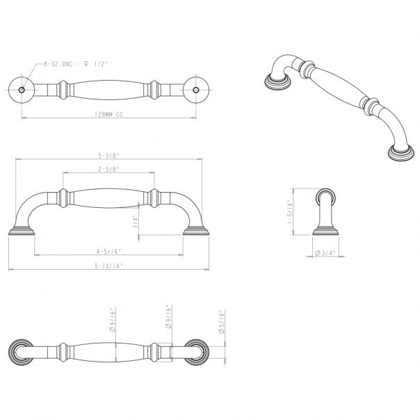 Hardware Resources 658-128PC Tiffany 128mm Center to Center Cabinet Pull, Polished Chrome