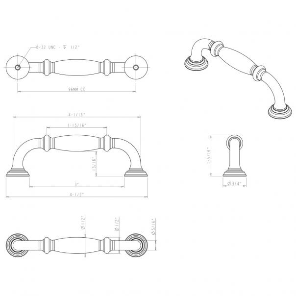 Hardware Resources 658-96PC Tiffany 96mm Center to Center Cabinet Pull, Polished Chrome