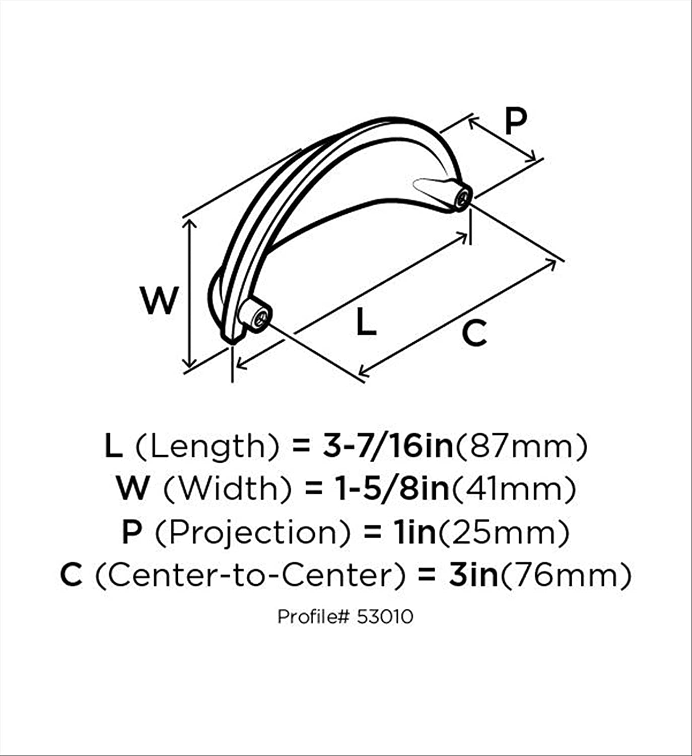 Amerock BP53010G10 CUP PULLS 3" (76mm) Center-To-Center Cup Pull