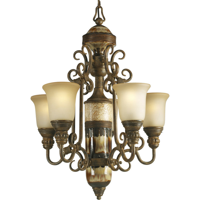 P4395-111 - Desert Sand 5 Lt. Bella Rustica Chandelier - Progress Lighting - IN STOCK LIGHTING - Chandelier