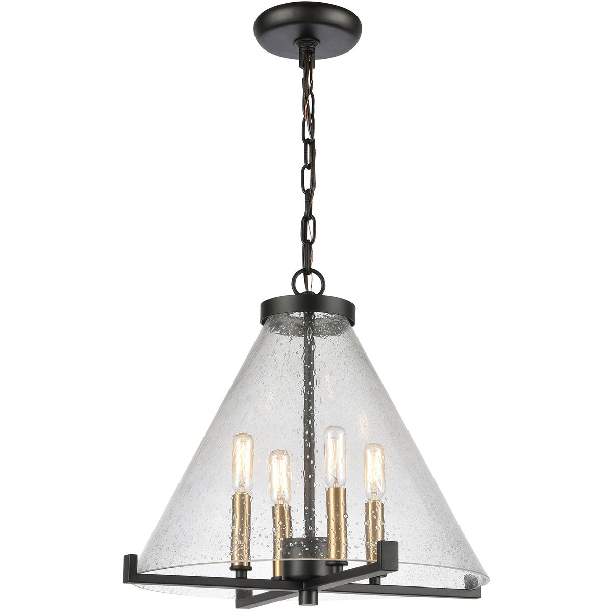 Elk Lighting D4437 The Holding 4 Light 17 inch Pendant, Matte Black/Satin Brass