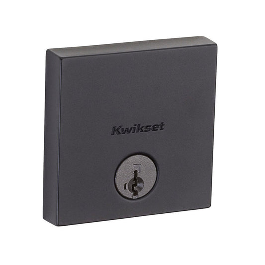 258-SQT-514-SMT - Kwikset Black Square Single Cylinder Deadbolt