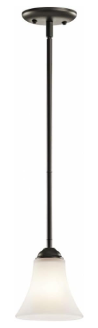 Keiran 6.75" 1 Light Mini Pendant with Satin Etched White Glass in Olde Bronze - 43511OZ