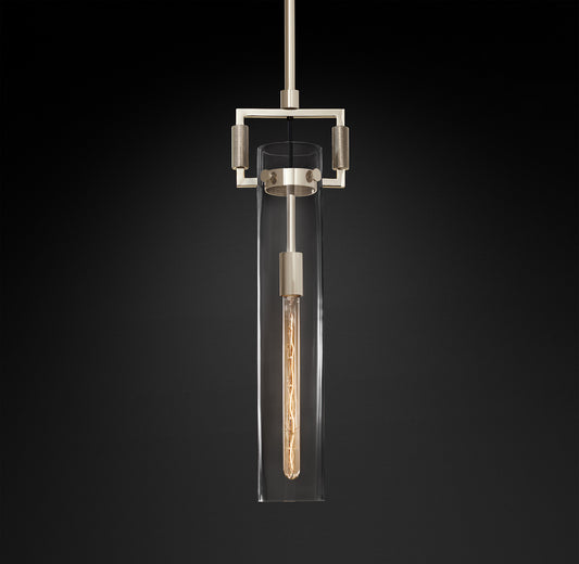 68380022PN MACHINIST GLASS CYLINDER PENDANT 100W E26 120V POLISHED NICKEL PENDANT
