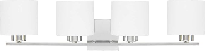 Capital Lighting 8494CH-103 Steele Soft White Glass Vanity, 4-Light  8"H x 32"W, Chrome
