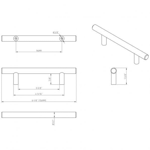 Hardware Resources 156SN Naples 3 3/4" Center to Center Cabinet Bar Pull,  Satin Nickel