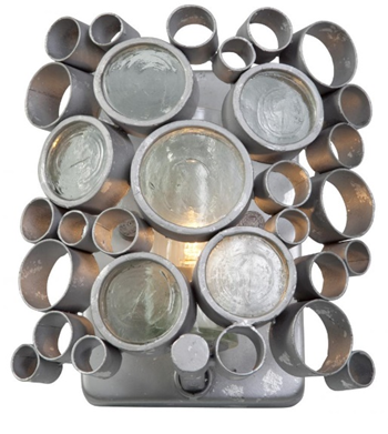 Varaluz Lighting 193B01NV Fascination 1-Light Vanity- Nevada Finish with Recycled Half Frosted Cylinder and Recycled Bottle Glass Shade