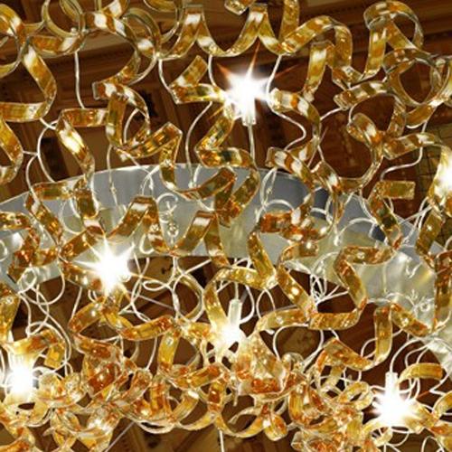 Metal Lux ML206.180.06 Astro 8 Light 31" Chandelier, Chrome and Amber Glass