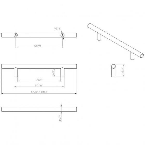 Hardware Resources 206SN Naples 128mm Center to Center Cabinet Pull, Satin Nickel