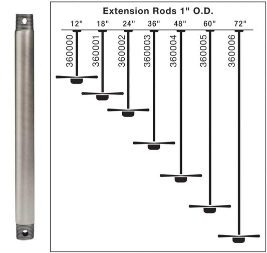 360000SNW - 12" SATIN WHT FAN DOWN ROD