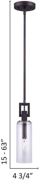 CANARM LTD IPL633A01ORB Nash 1 Light Rod Pendant, Oil Rubbed Bronze with Seeded Glass