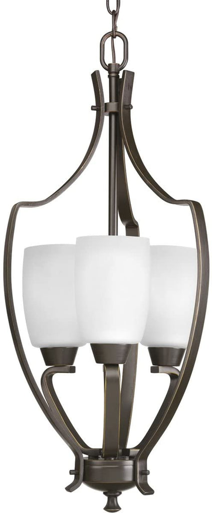 Progress Lighting P3509-20 3-Light Foyer with Etched Glass, Antique Bronze