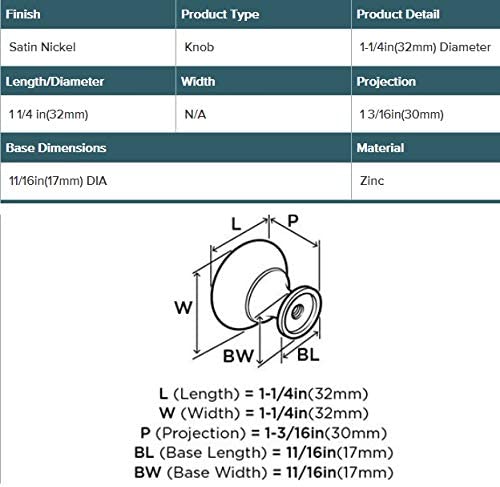 Amerock BP53011G10 Allison Value Hardware Collection 1-1/4 in. (32mm) Knob, Satin Nickel