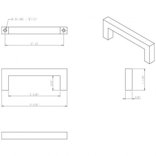 Hardware Resources 625-3MB Stanton 3" Center to Center Square Cabinet Bar Pull, Matte Black