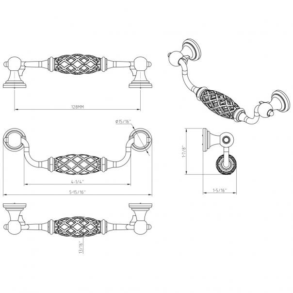 Hardware Resources 749-128B-DACM Birdcage Tuscany 128mm Center to Center Pull, Gun Metal