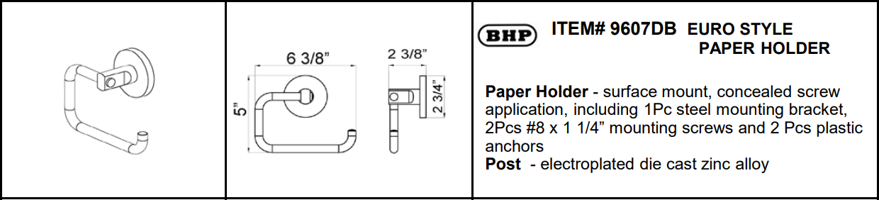 Better Home Products 9607DB Baker Beach Euro Paper Holder, Dark Bronze