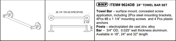 Better Home Products 9624DB 24" Baker Beach Towel Bar, Dark Bronze