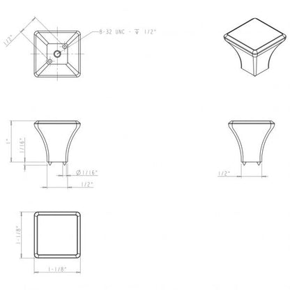Hardware Resources 972NI Marlo 1 1/8" Square Cabinet Knob, Polished Nickel