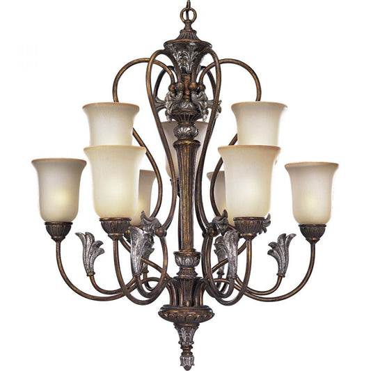 P4087-55 - Tuscany Crackle 9 Lt. Carmel Chandelier - Progress Lighting - IN STOCK LIGHTING - Chandelier