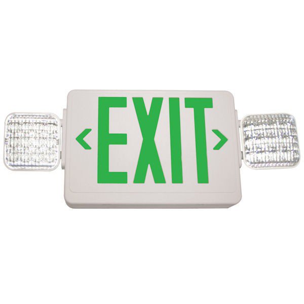 GVLED-U-WH-EL90-R - Green Letter Exit Light LED Combo / Remote